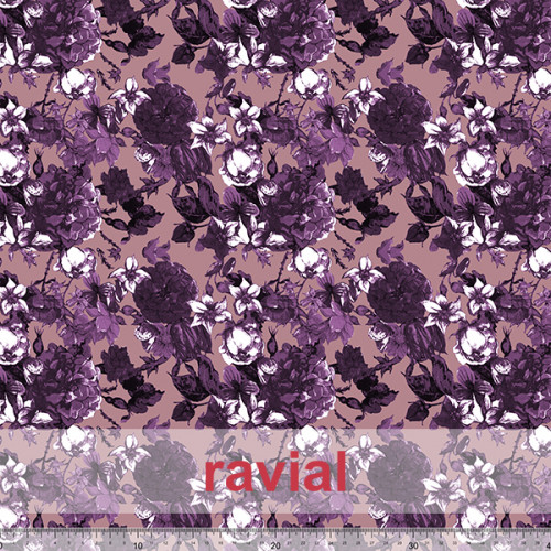 Tejido de tul elástico. Estampado de flores.