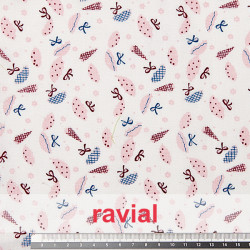 Tejido de batista con estampado con lazos y sombrillas.