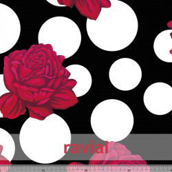 Tejido de punto con estampado de flores y lunares.