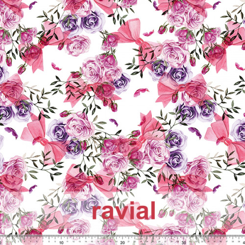 Tejido apariencia lino, reciclado. Estampado de flores.