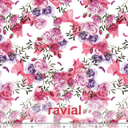 Tejido apariencia lino, reciclado. Estampado de flores.