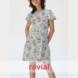 Tejido apariencia lino, reciclado. Estampado de flores.