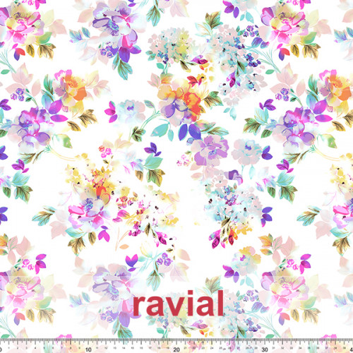 Tejido apariencia lino, reciclado. Estampado de flores.
