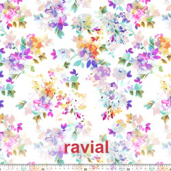 Tejido apariencia lino, reciclado. Estampado de flores.