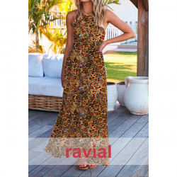 BOHO. Tejido de gasa arrugada (yoryu), con un poco de brillo. Estampado leopardo naranja.