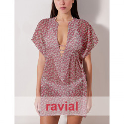 BOHO. Tejido de gasa arrugada (yoryu), con un poco de brillo. Estampado leopardo rojo.