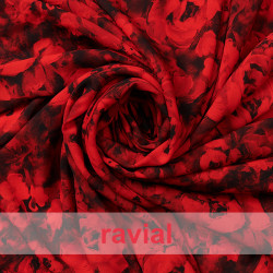 GAUCIN. Tejido tipo georgette un poco más tupido y algo elástico, estampado rosas.