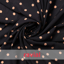 MECINA. Tejido tipo georgette con estampado de lunares de 1 cm.