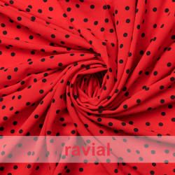 MADROÑO. Tejido tipo georgette estampado de lunares de 1.02 CM.