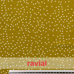 MULHACEN. Tejido suave con caída y estampado de lunares pequeños desordenados de 0,30 cm.