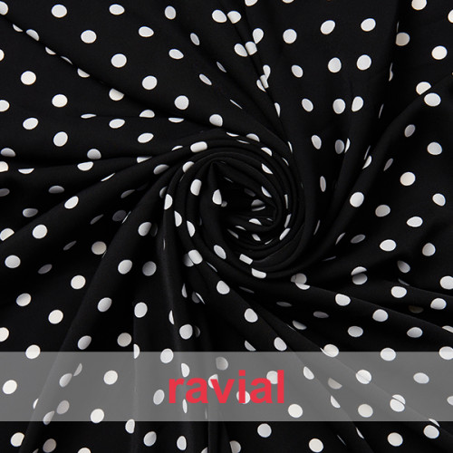 GARVIN. Tejido de crespón suave con elastano. Estampado de lunares de 1,00 cm.