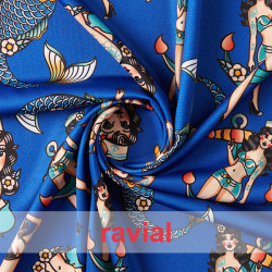 Tejido de punto con estampado sirenas.