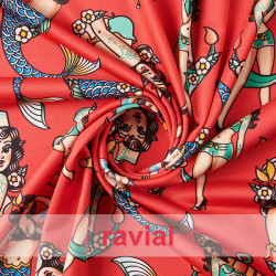 Tejido de punto con estampado sirenas.
