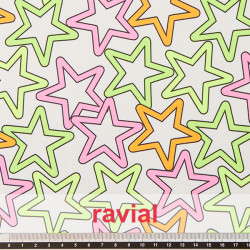 Tejido de punto con estampado de estrellas de colores.