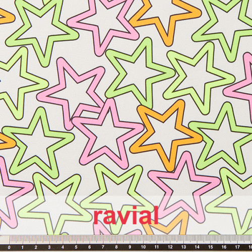 Tejido de punto con estampado de estrellas de colores.
