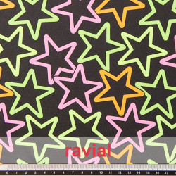 Tejido de punto con estampado de estrellas de colores.