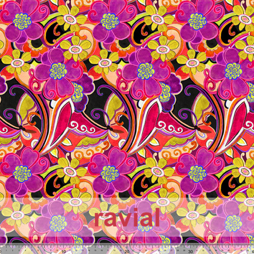 Tejido de poliéster estampado de flores.