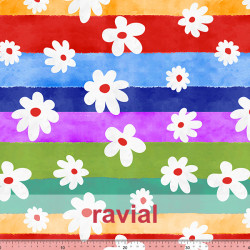 Tejido de poliéster estampado de flores con fondo de rayas de aprox. 5,50 cms.