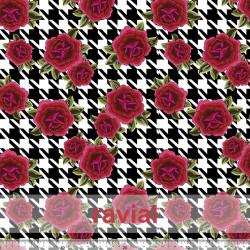 Tejido de poliéster estampado de flores con pata de gallo.