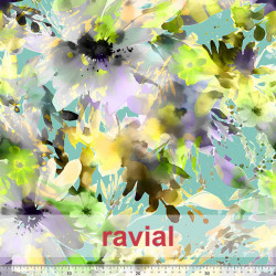 Tejido apariencia lino, reciclado. Estampado de flores abstractas.