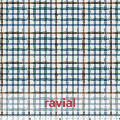 Tejido apariencia lino, reciclado. Estampado de cuadros.