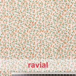 Tejido de bambula con estampado infantil de florecitas con ramas.