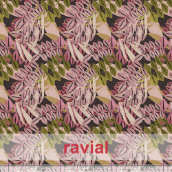 Tela de gasa tupida. Estampado de hojas y ramas.