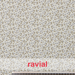 VIELLA ALGODON ESTP. Tejido de viella de algodón estampado de hojas con rayas de fondo.