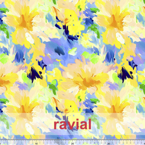 Tejido de poliéster reciclado tipo crep. Estampado de flores.