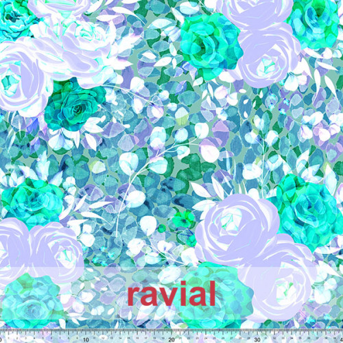 Tejido de poliéster reciclado tipo crep. Estampado de flores.