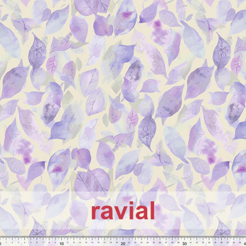 Tejido de poliéster reciclado tipo crep. Estampado de hojas.