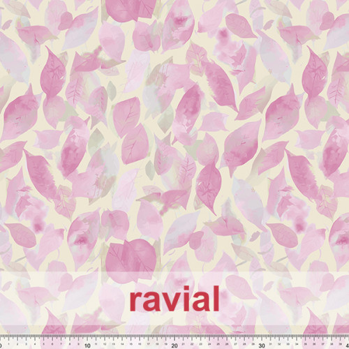 Tejido de poliéster reciclado tipo crep. Estampado de hojas.