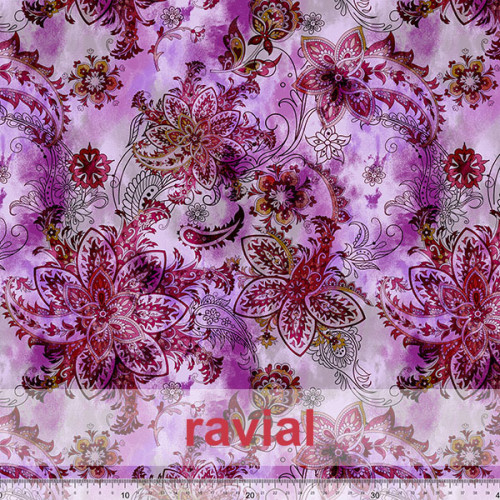 Tejido de poliéster reciclado tipo crep. Estampado de flores.