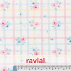 POPELIN 50 ALGODON ESTP. Tejido de popelín de algodón. Estampado de flores y cuadros.