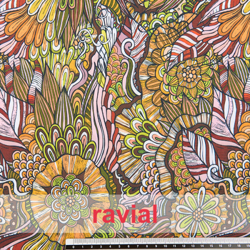DANZA ZUMBA. Tissu en maille imprimé avec fleurs jungle. OEKO-TEX Standard 100