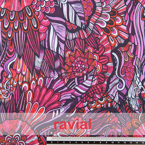 DANZA ZUMBA. Knitted fabric printed with jungle flowers. OEKO-TEX Standard 100
