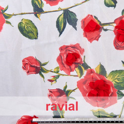 CASARES. Printed chiffon fabric with superimposed flowers.