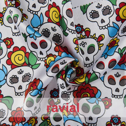 RASO ESTP-MINI CALAVERA. Satin fabric. Skull print.