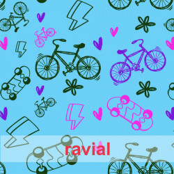 MASCARADA. Poplin fabric with bicycles and skateboards print. For sanitary material.